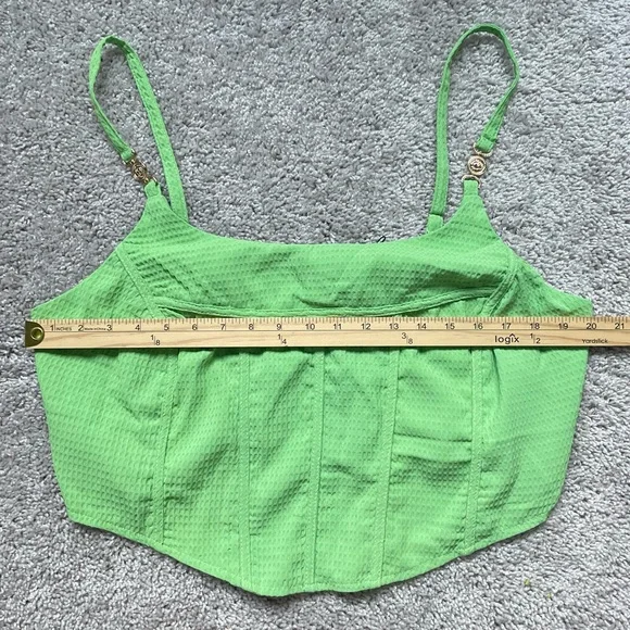 Fashion Nova Lime Green Summer Beach Crop Top Size 1X Adjustable Straps Zipper - Picture 3 of 6